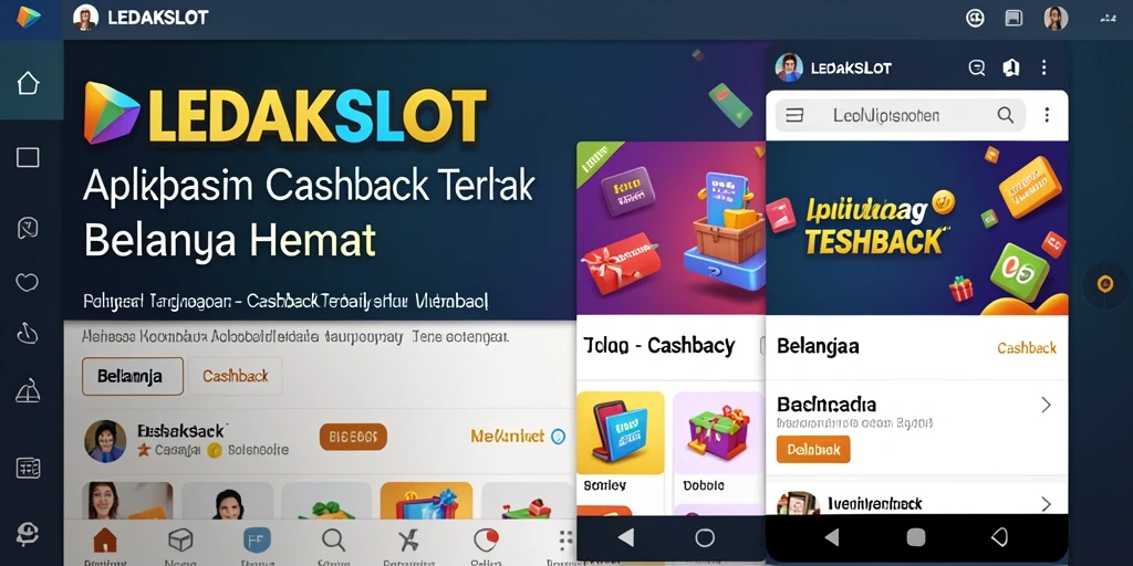 Antarmuka aplikasi LEDAKSLOT dengan berbagai penawaran Cashback.